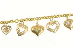 14K Yellow Gold Puffy Heart Love Diamond Star Charm Chain Bracelet