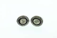 Oval Dark Silver Mine Cut Diamond Earrings with Diamond Accents