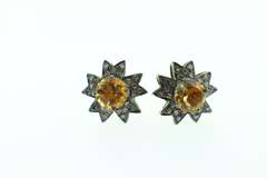 Sunny Citrine Core Earrings with Dark Silver and Diamond Accents