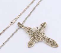 Group Lot of 3 Vintage 925 Sterling Silver Cross Pendants on Chain Necklaces