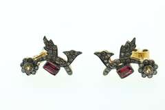 Charming Dark Silver Flower with Yellow Tourmaline Stigma, Tanzanite, and Diamond Accents