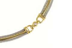 18K Yellow Gold Designer Diamond Two Tone Twist Bar Collar Necklace