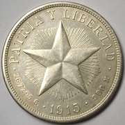 Very Rare 1915 Cuban Silver Star Peso Coin, Lightly Circulated.