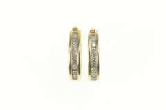10K Yellow Gold Oval Diamond Inset Classic Statement Hoop Earrings