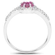 Plated Rhodium Ruby and White Topaz Ring