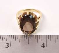 Brilliant Oval Cut Smokey Quartz Ring in Yellow Gold