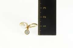 14K Yellow Gold Pearl VS Diamond 1960's Bypass Statement Ring