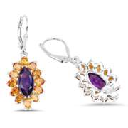 Plated Rhodium 6.54ctw Amethyst and Citrine Earrings