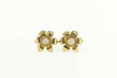 14K Yellow Gold Opal 3D Flower Blossom Stud Statement Earrings