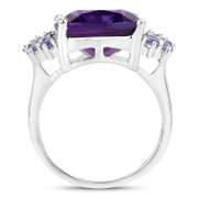 Plated Rhodium 5.85ct Amethyst and Tanzanite Ring