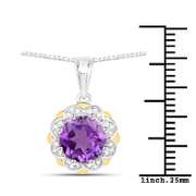 Plated Rhodium 1.80ct Amethyst and Diamond Pendant with Chain