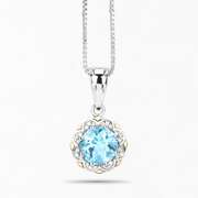Plated Rhodium 2.25ct Blue Topaz and Diamond Pendant with Chain