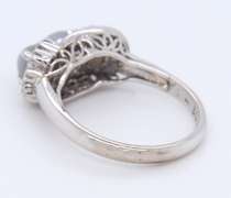 Vintage Sterling Silver Three Moon Stone and Diamond Ring