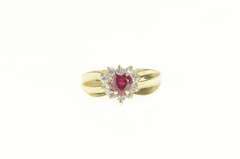 10K Yellow Gold Heart Syn. Ruby CZ Halo Cluster Statement Ring
