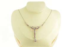 18K White Gold 5.00 Elaborate Art Deco Diamond Ruby Bow Necklace