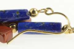 14K Yellow Gold Coral Lapis Lazuli Arrow Beaded Dangle Earrings