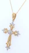 Charming Two Tone Diamond Cross Pendant on Chain