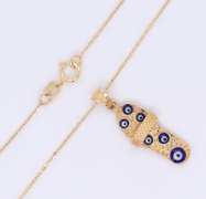 Fantastic Yellow Gold Evil Eye Flip Flop Pendant on Chain Necklace