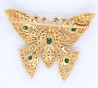 Incredible Yellow Gold oval Emerald and Diamond Butterfly Brooch