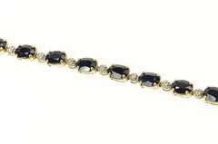 10K Yellow Gold Oval Sapphire Diamond Classic Tennis Bracelet
