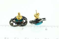 Stunning Diamond Encrusted Dark Silver Looped Earrings with Turquoise Colored Gemstone