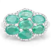 Plated Rhodium 3.08ctw Emerald and White Zircon Ring