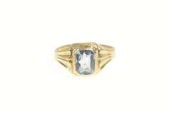 10K Yellow Gold Bezel Set Simulated Blue Sapphire Vintage Ring