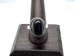 Oval Black Onyx Tibetan Silver Double Rope Design Ring