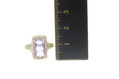 14K White Gold Art Deco Emerald Cut Amethyst Filigree Ring