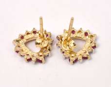 Darling Ruby and Diamond Heart Earrings in Yellow Gold