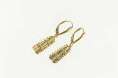 14K Yellow Gold Squared Chain Design Dangle Lever Back Earrings