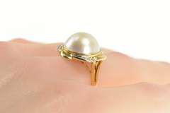14K Yellow Gold Pearl Diamond Ornate Retro Swirl Cocktail Ring