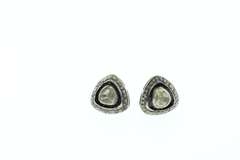 Angular Mine Cut Diamond Earrings with Dark Silver and Diamond Accents