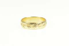 14K Yellow Gold 1940's Palm Engraved Pattern Wedding Band Ring
