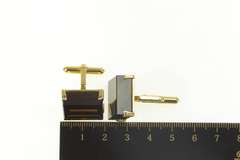 14K Yellow Gold 1960's Squared Smoky Quartz Inset Statement Cuff Links