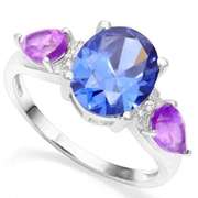 925 STERLING SILVER OV 8*10 MM LAB TANZANITE & AMETHYST WOMEN RING