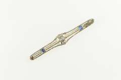 14K Yellow Gold Art Deco Diamond Syn. Sapphire Filigree Pin/Brooch