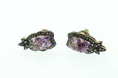 Eccentric Purple Amethyst Earrings with Gold Plated Silver with Diamond Accents