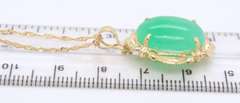 Fantastic Yellow Gold Green Jade Pendant on Chain