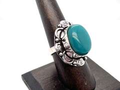 Precious Green Oval Onyx in Tibet Silver Floral Energy Ring Design