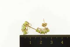 14K Yellow Gold Oval Curved Peridot Cluster Stud Earrings
