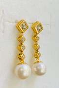 14kt Yellow Gold, Pearl, & Diamond Earrings