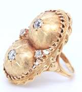 Antique Florentine Double Dome Euro Cut Diamond Ring in Yellow Gold