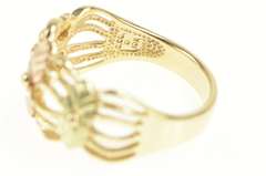 10K Yellow Gold Black Hills Leaf Curved Tiered Design Ring