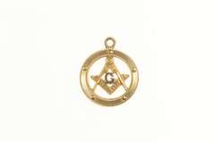 14K Yellow Gold Compass Square Enamel G Masonic Symbol Charm/Pendant