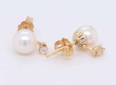 Fancy Yellow Gold Pearl and Diamond Earrings