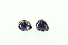 Gothic Dark Silver Amethyst Earrings with Diamond Accents