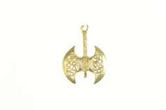14K Yellow Gold Ornate Filigree Minoan Viking Axe Charm/Pendant