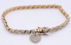 Sterling Silver Cubic Zirconia Tennis Bracelet with Heart Shaped Charm
