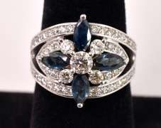 Ravishing Diamond and Sapphire Ring in 14K White Gold